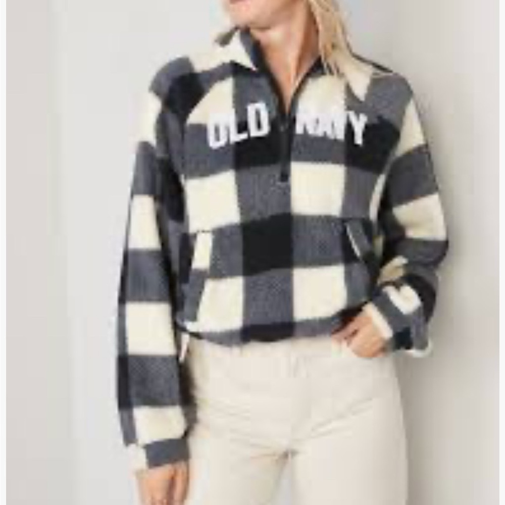 Old Navy Oversized Buffalo Plaid Sherpa Quarter-Zip Sweatshirt - Size 2X